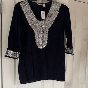 Chico's navy Tunic with Silver Embellishments